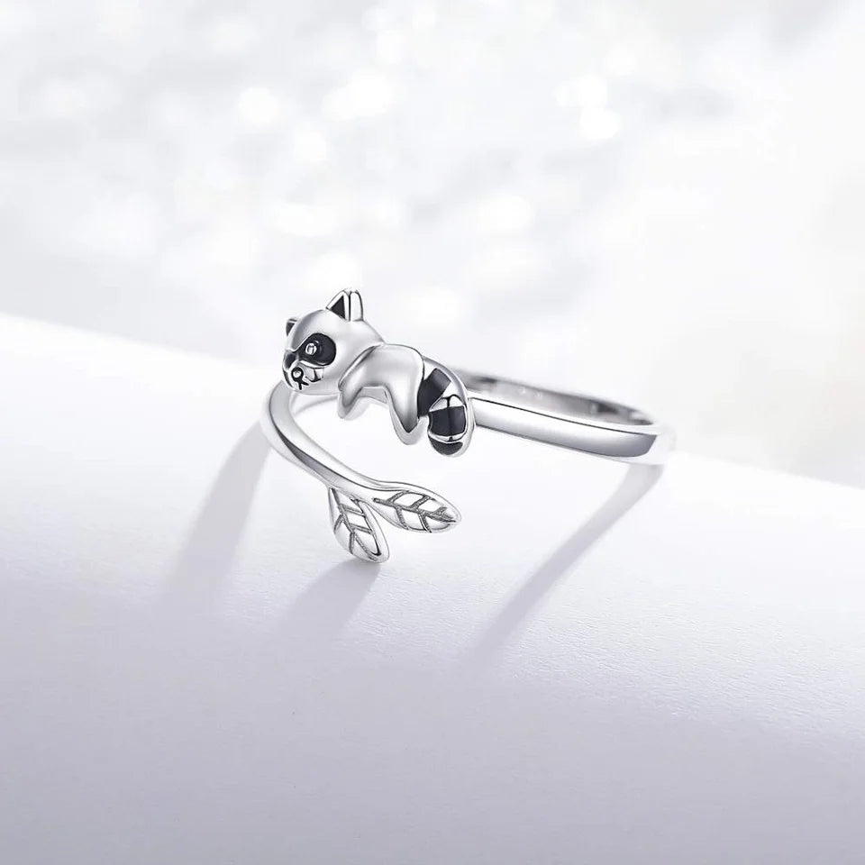 Sleeping Raccoon jewelry (Ring + Earrings)