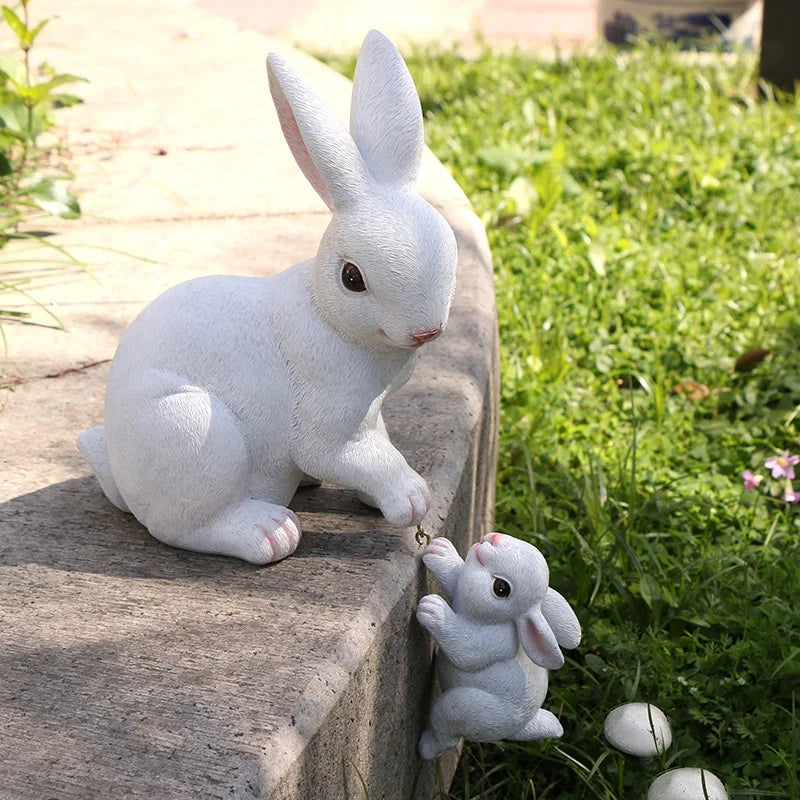 Mom & Baby Rabbit Garden statue set