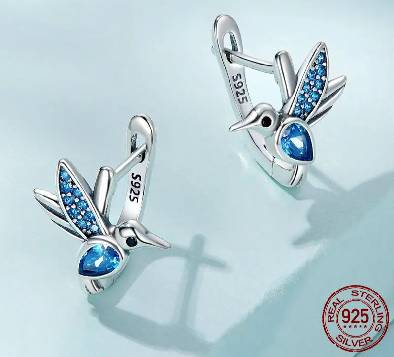 Blue Gem Hummingbird Earrings