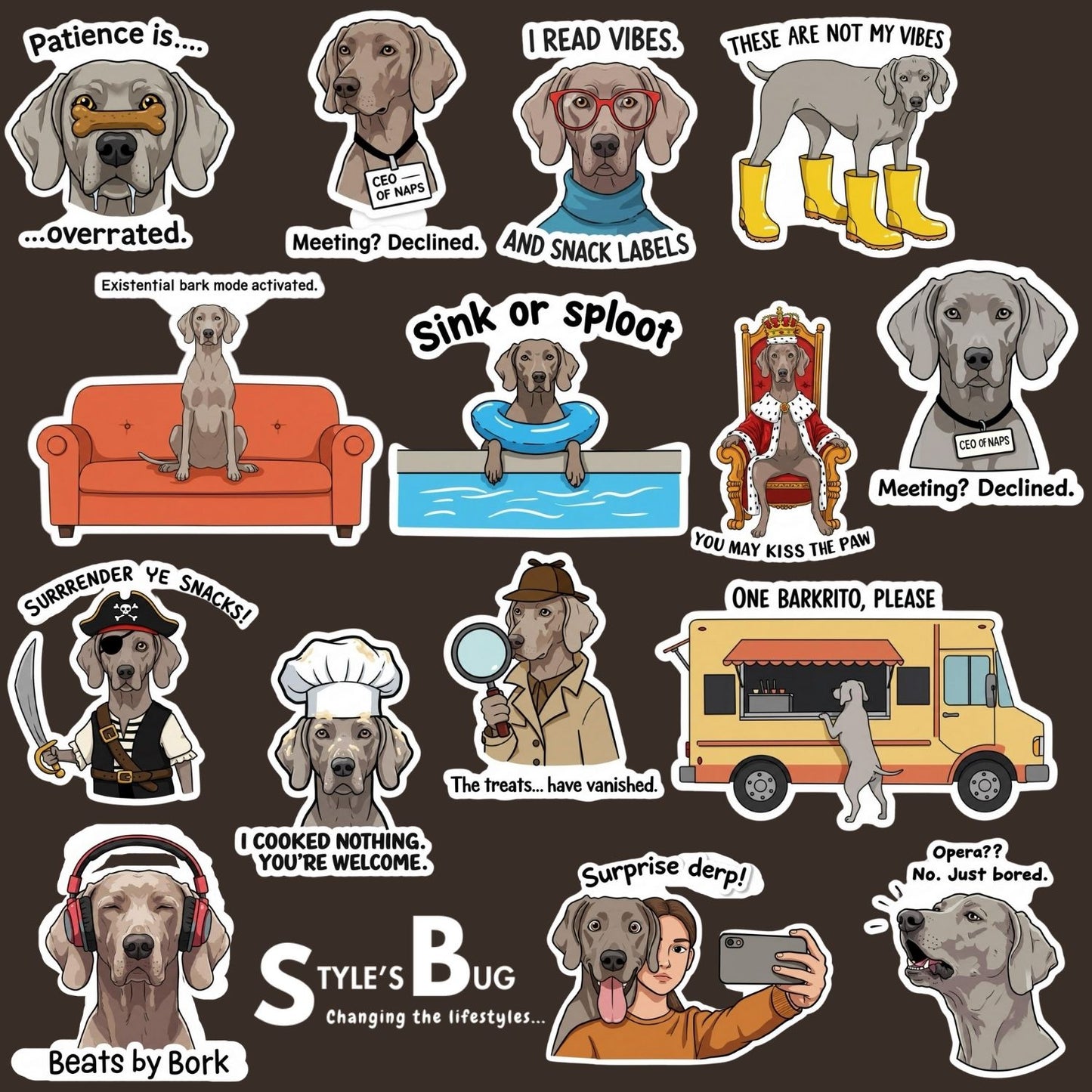 Weimaraner Sticker Pack by Style's Bug