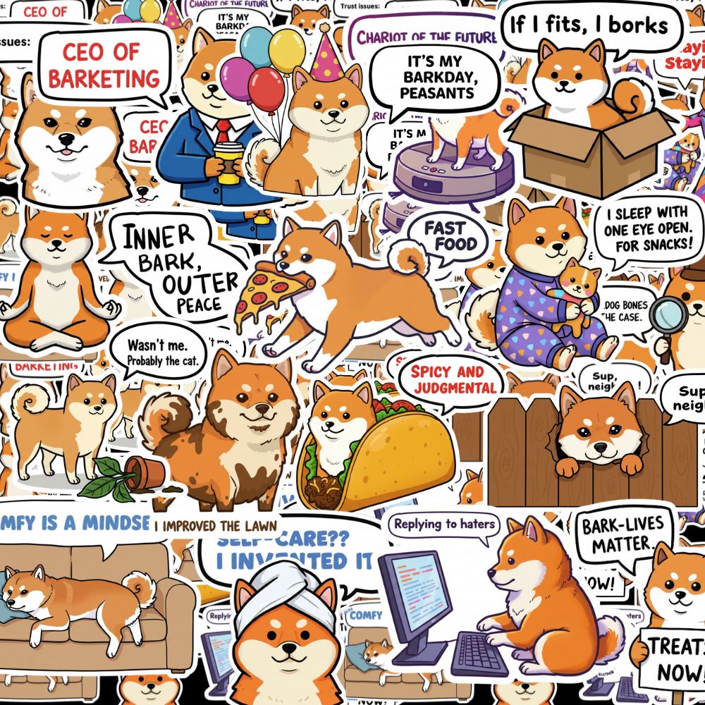 Shiba Sticker Packs by Style's Bug (50 UNIQUE stickers) + FREE Shiba Bookmark