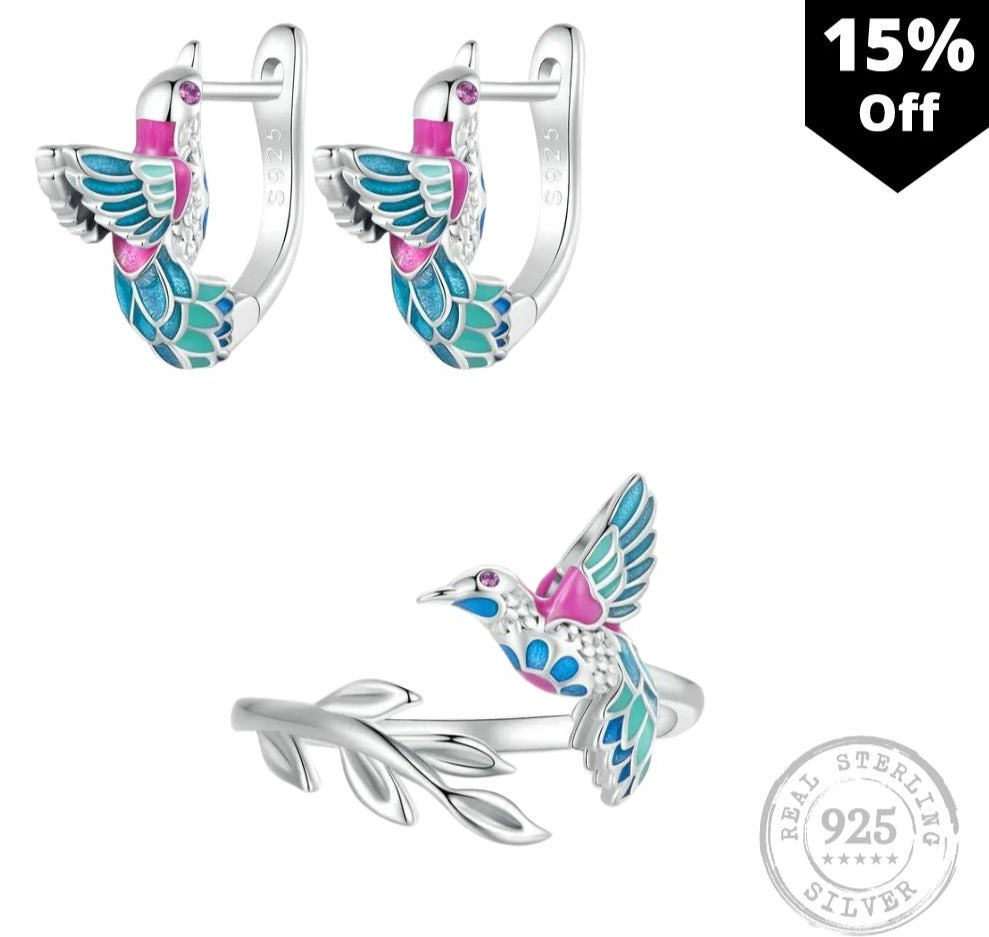 Pinkish Hummingbird Jewelry Set