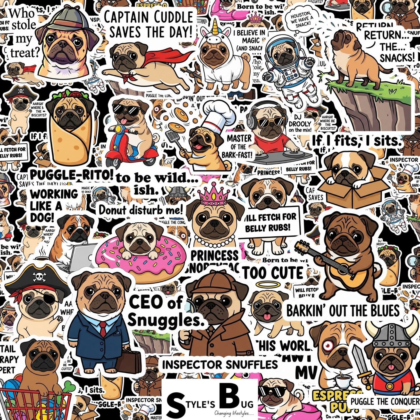 Pug Sticker Packs by Style's Bug