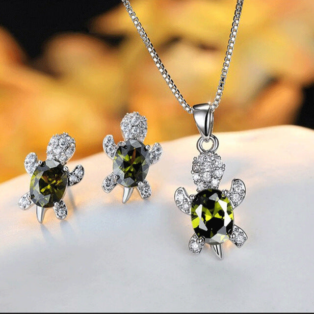 Zircon Turtles Pack by Style's Bug (Necklace + Earrings) - Style's Bug Green