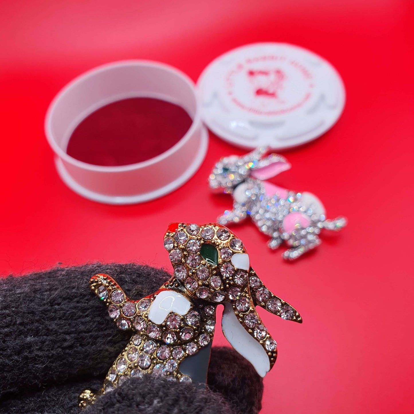 'Begging Rabbit Twins' Brooches