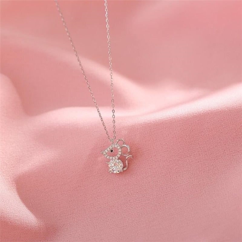 "Silver Crystal Mouse" Necklace - Style's Bug