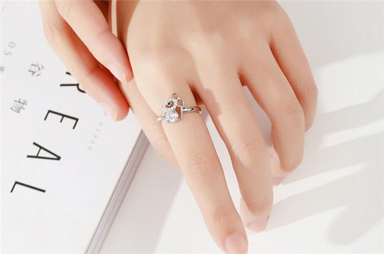 "Silver Crystal Mouse" Resizable ring - Style's Bug
