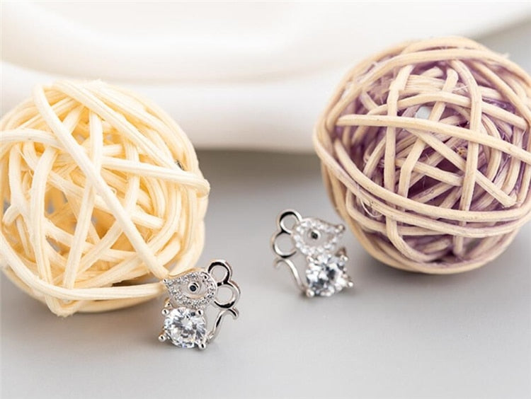 "Silver Crystal Mouse" Earrings - Style's Bug