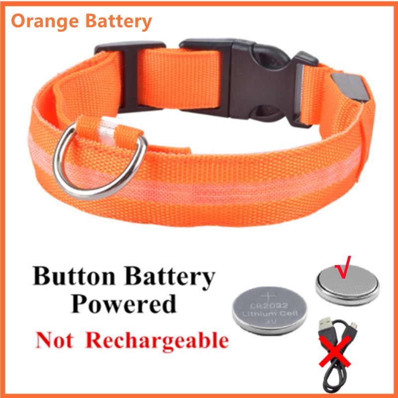 Anti-loss Dog LED Flashing Collar - Style's Bug Orange + Battery / XS (28-38 cm)
