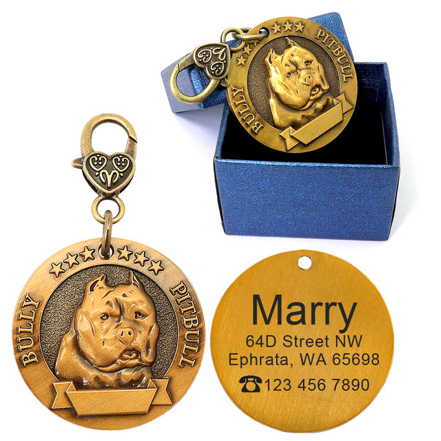 Custom Vintage Dog collar tags by SB - Style's Bug Bully Pitbull