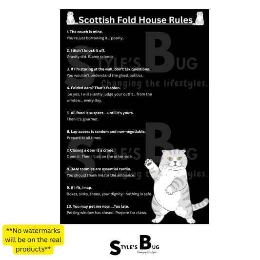 Scottish Fold cat House Rules Sign by Style's Bug