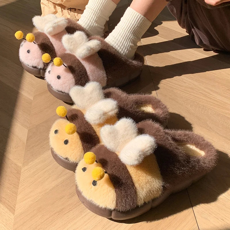 Furry Bee Slippers (with a rubber sole)