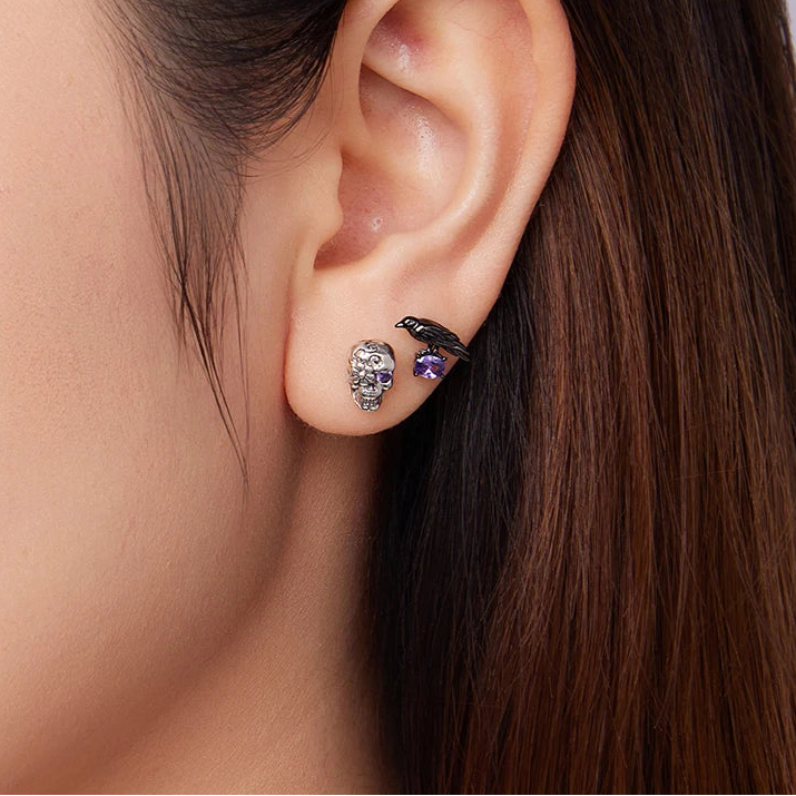 "Crow on Purple Stone" Earrings