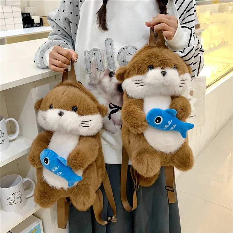 Otter Holding Fish Backpack