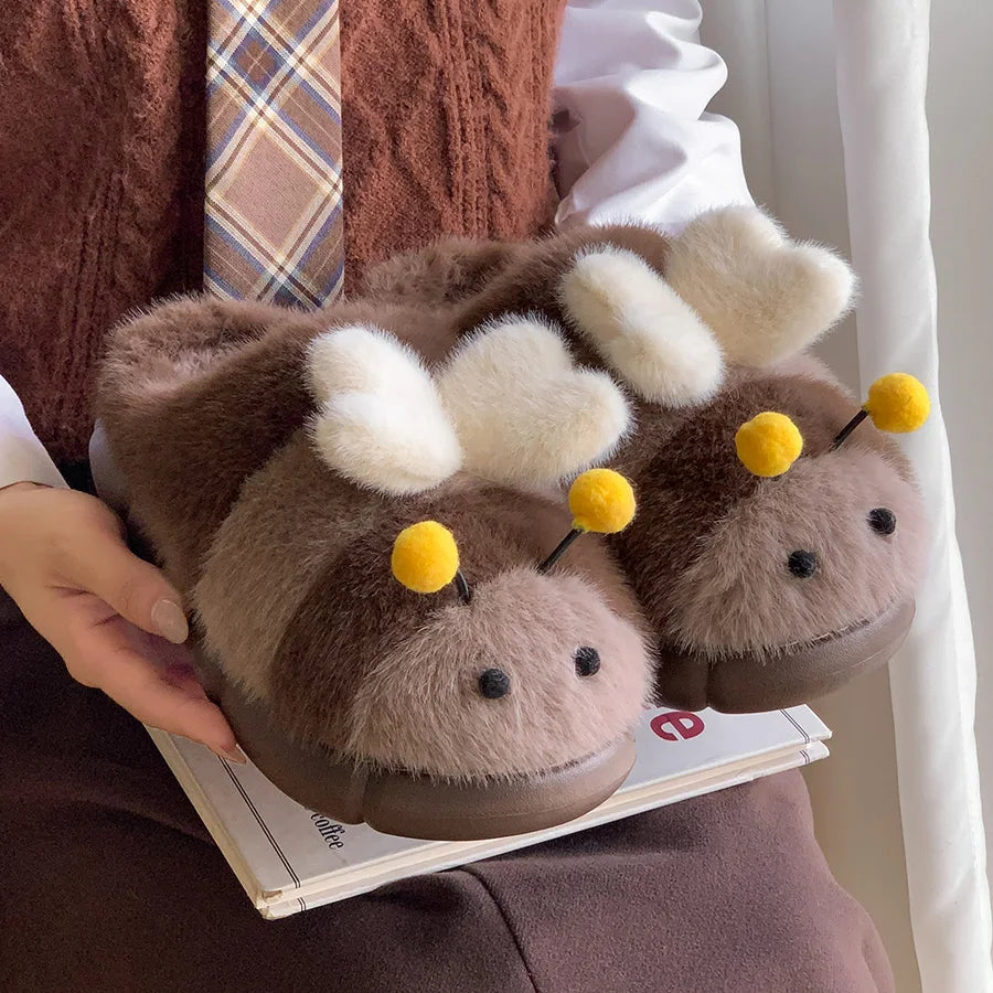 Furry Bee Slippers (with a rubber sole)