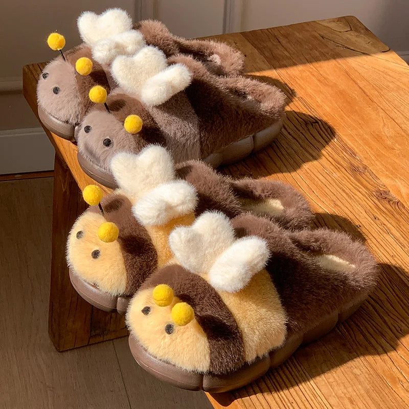 Furry Bee Slippers (with a rubber sole)