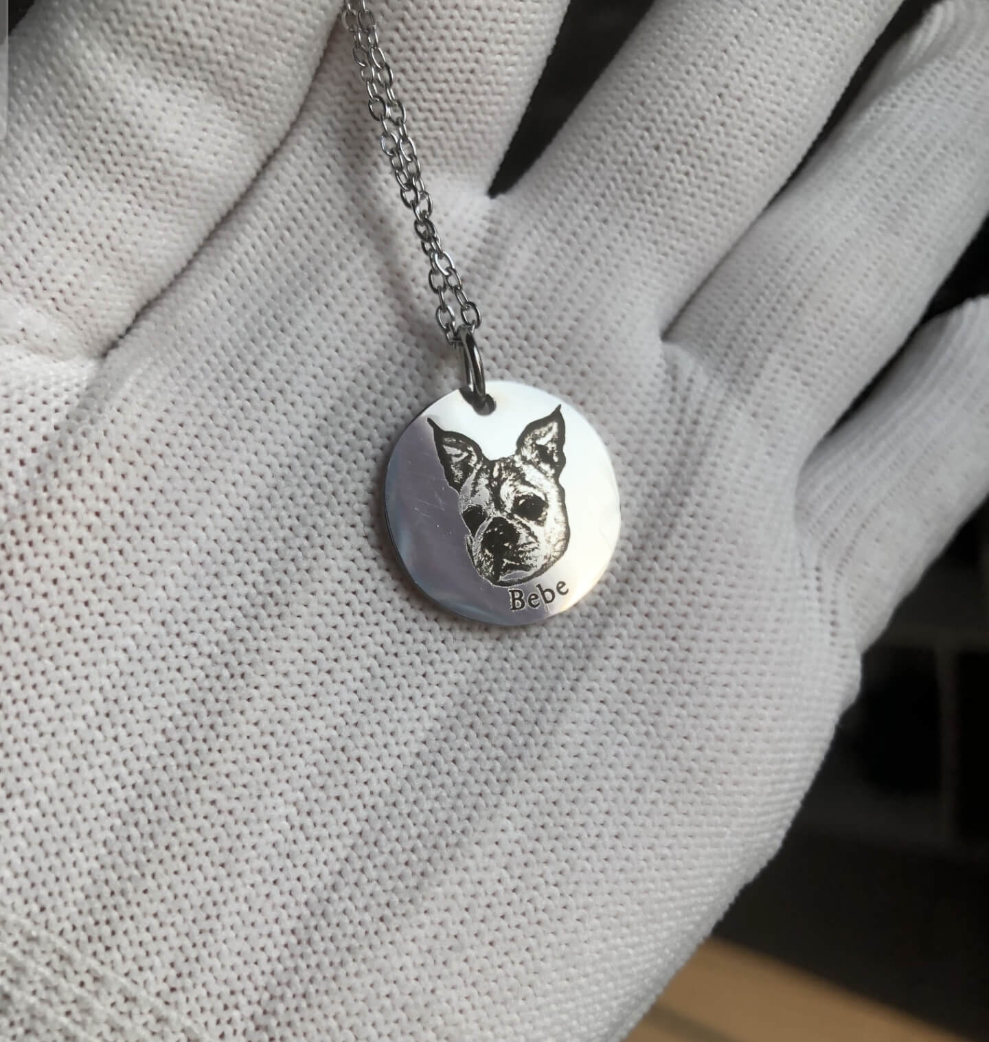 Custom Titanium pet photo & name necklace by SB