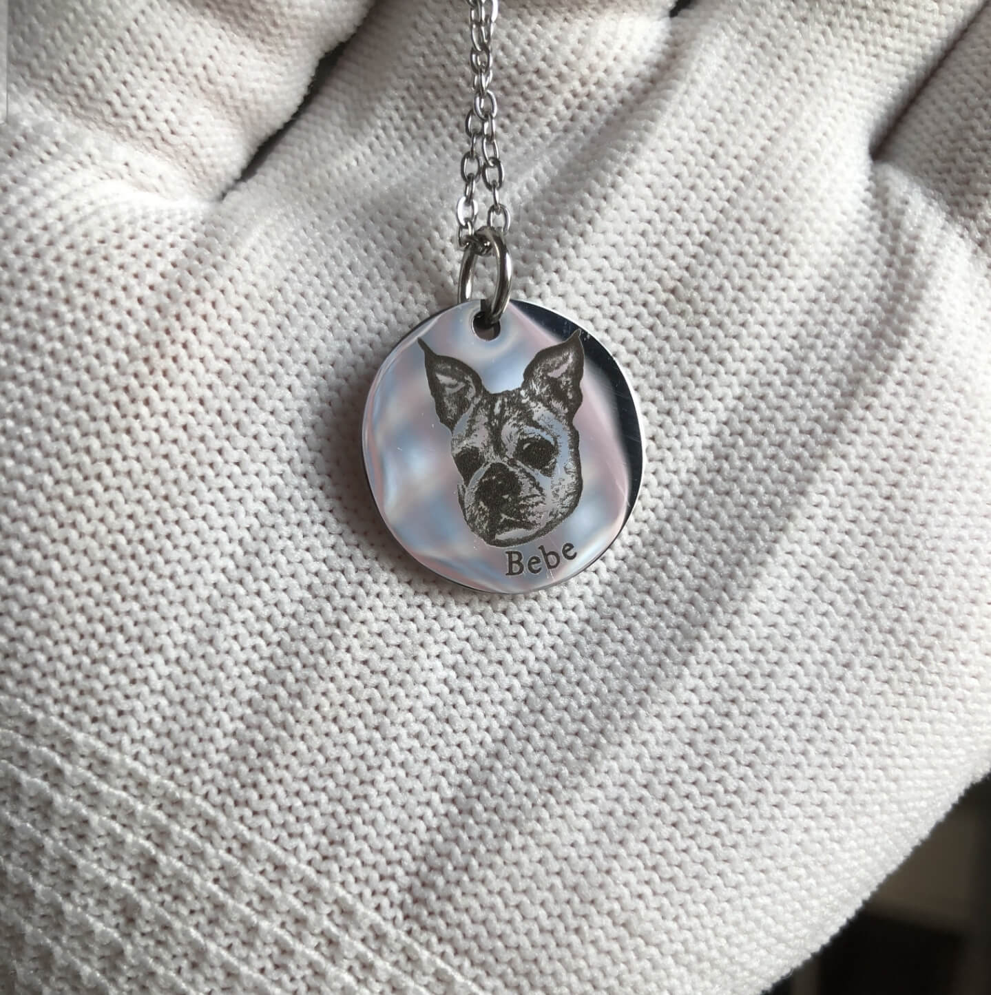 Custom Titanium pet photo & name necklace by SB