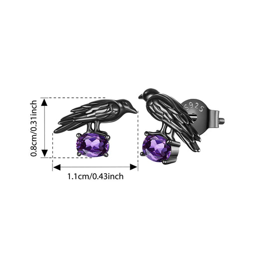 "Crow on Purple Stone" Earrings