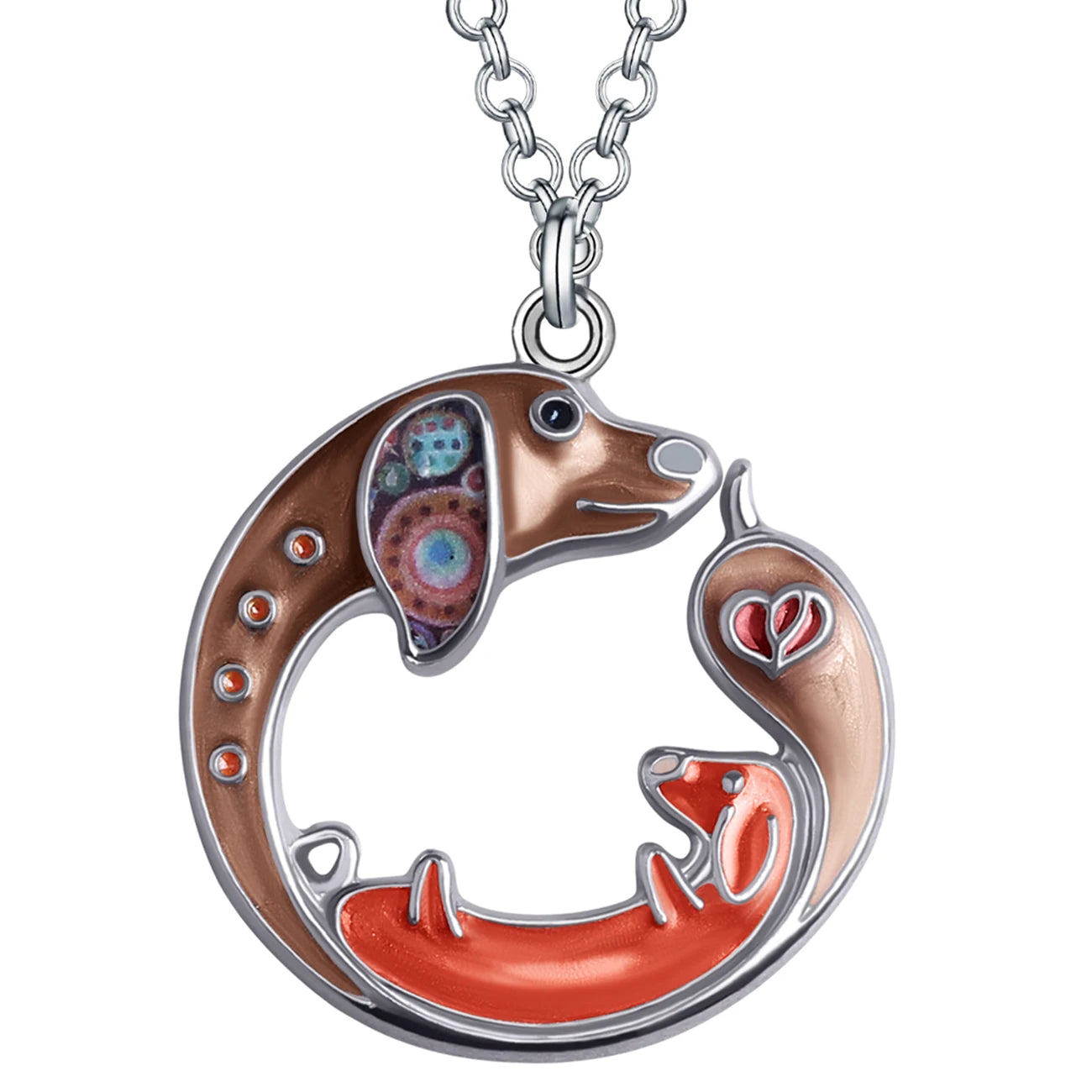 Artistic Dachshund Mom & Son Keychain / Necklace