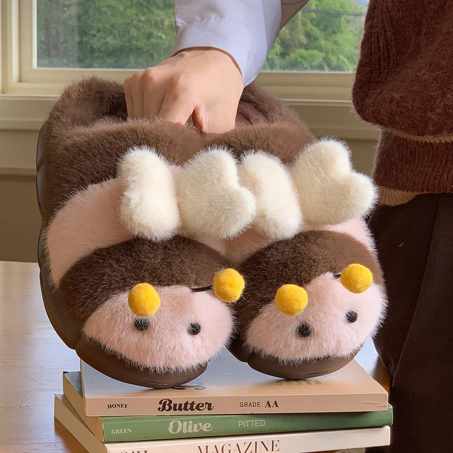 Furry Bee Slippers (with a rubber sole)