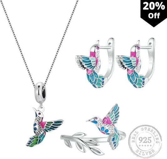 Pinkish Hummingbird Jewelry Set