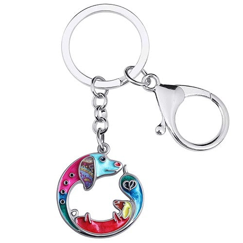 Artistic Dachshund Mom & Son Keychain / Necklace