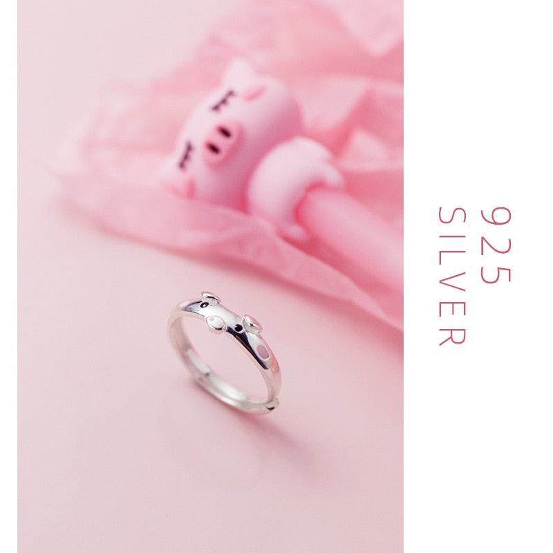  Pig S925 Sterling Silver Ring for Women Girls Polished