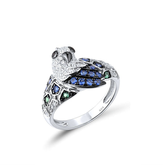 "Blue parrot on a branch" ring - Style's Bug 6