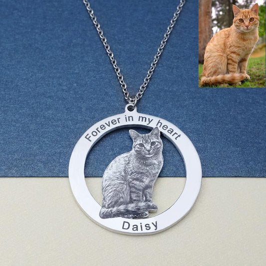 PAWsonalized Pet memorial jewelry by Style's Bug - Style's Bug Circle + "Forever in my heart" text Neklace