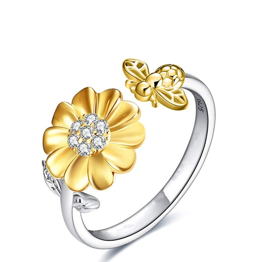 "Golden bee & the Flower" adjustable ring by SB - Style's Bug Default Title