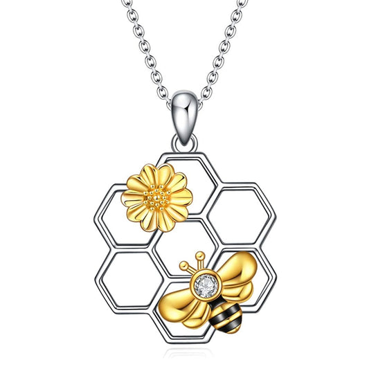 "Golden bee & the Flower" Necklaces by SB - Style's Bug Honeycomb