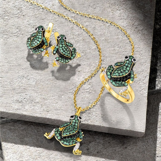 "Crystal Green Frog" jewelry by Style's Bug - Style's Bug 6 / Full Set [Ring+Earrings+Pendant] - $20 OFF
