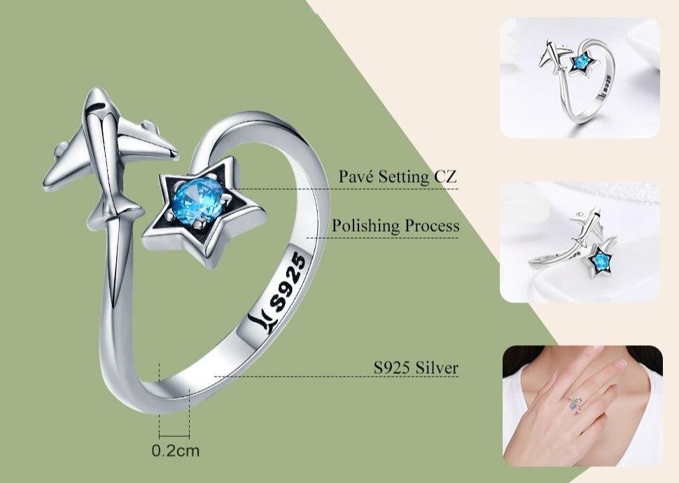 Blue Star Airplane ring by Style's Bug - Style's Bug