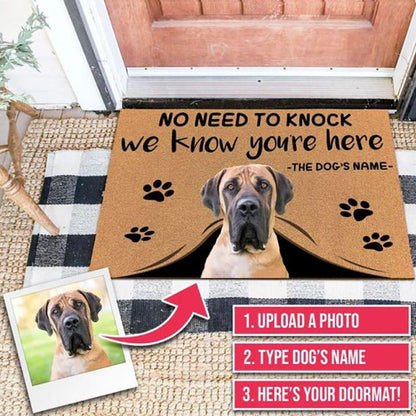 PAWsonalized pet Doormats by Style's Bug - Style's Bug 1 dog - No need to knock we know you are here / 50cmx80cm