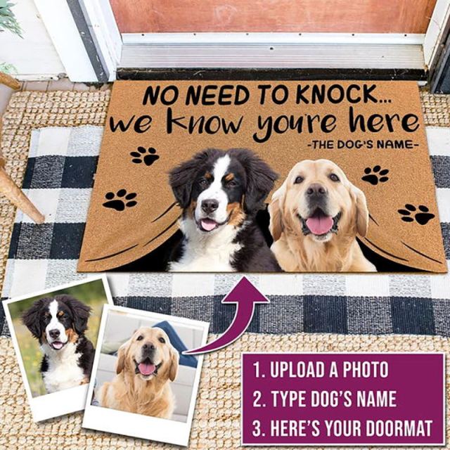 PAWsonalized pet Doormats by Style's Bug - Style's Bug 2 dogs - No need to knock we know you are here / 50cmx80cm