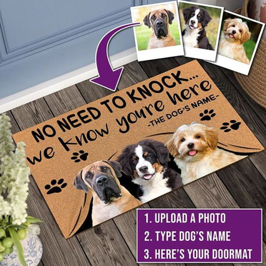 PAWsonalized pet Doormats by Style's Bug - Style's Bug 3 or more dogs - No need to knock we know you are here / 50cmx80cm