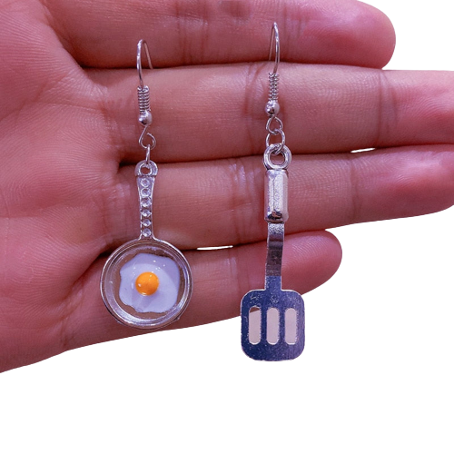 Shovel & Pan with a Fried egg earrings by Style's Bug (3 pairs pack) - Style's Bug