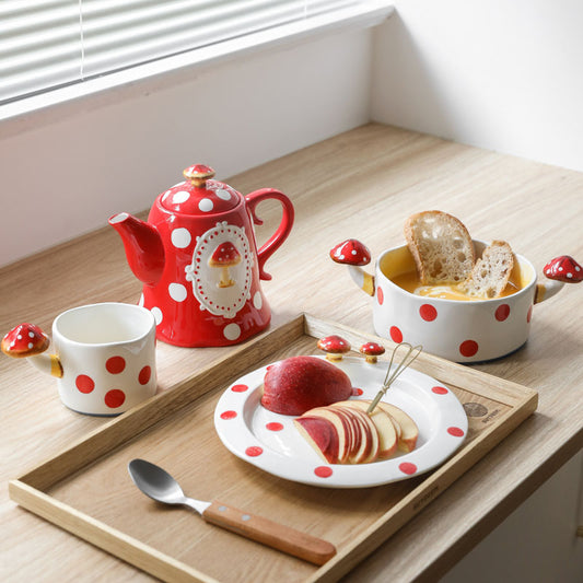Hand Painted Mushroom Tableware - Style's Bug All set (Mug + Teapot + Bowl + Plate)